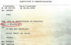 Emplacement de la case C.4.1 sur un certificat d'immatriculation