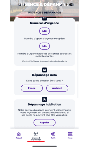 Application Direct Assurance pour déclarer un sinistre